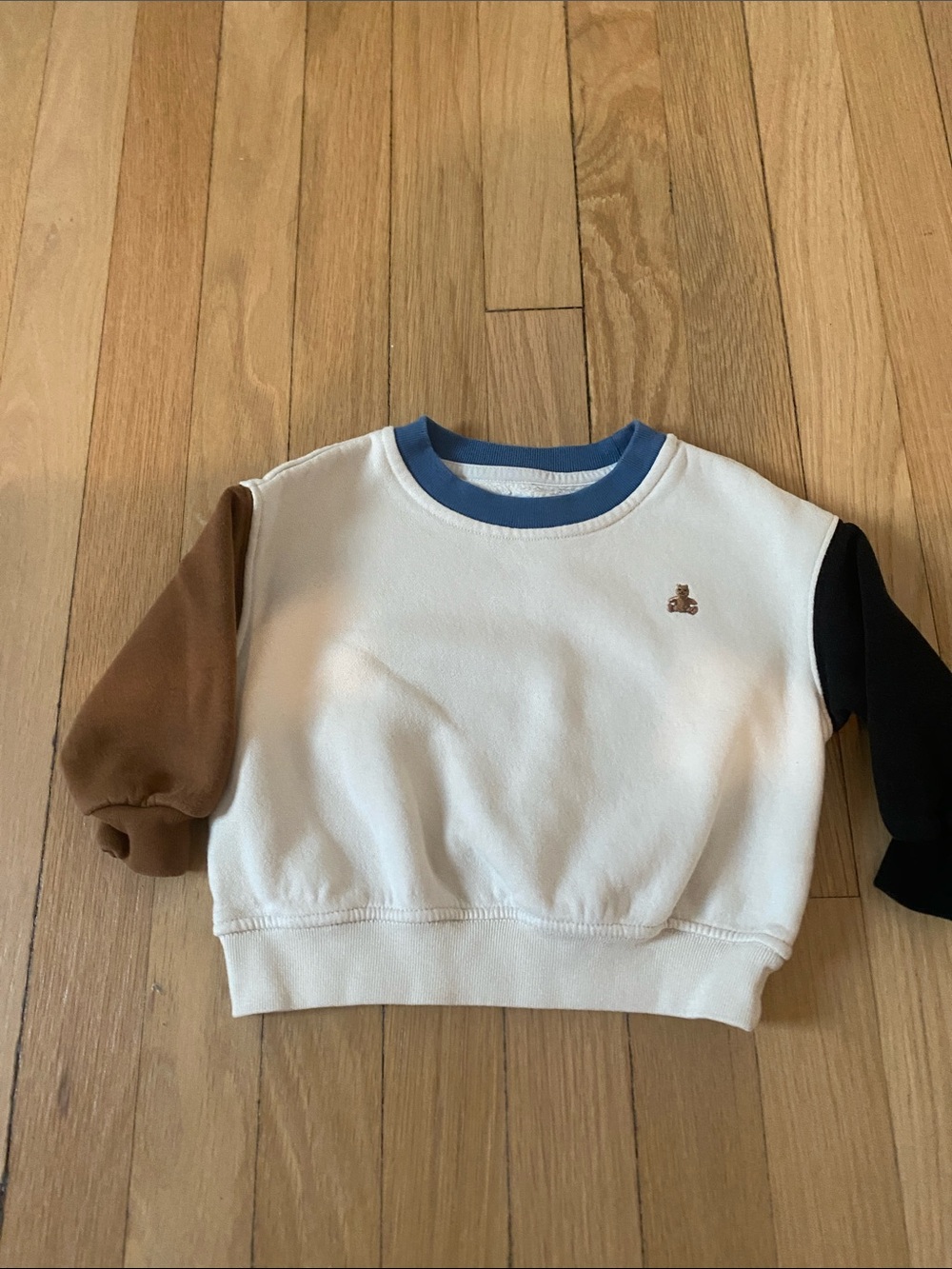 Toddler Boy GAP Colorblock Crewneck Sweatshirt - White, Brown, Black, Blue Trim